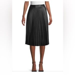Bagatelle Black Pleated Faux Leather A-Line Midi Skirt Chic Classic NWT